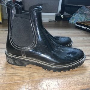 Black rubber boots